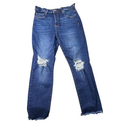 Risen Jeans Los Angeles High Rise Distressed StraightLeg Dark Wash Denim W29 L27