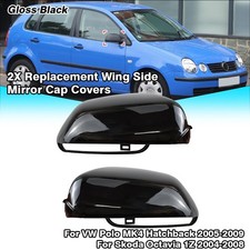 Glanz Schwarz Spiegelkappen zum Austausch Für VW Polo MK4 Schrägheck 2005–2009