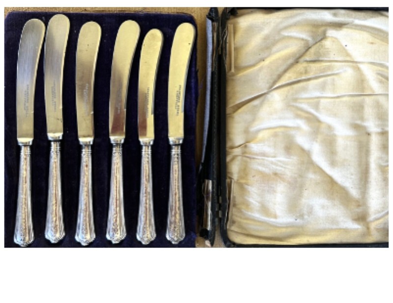 6 vintage Sheffield Egyptian silver butter knives - Lotus flower - Scotia
