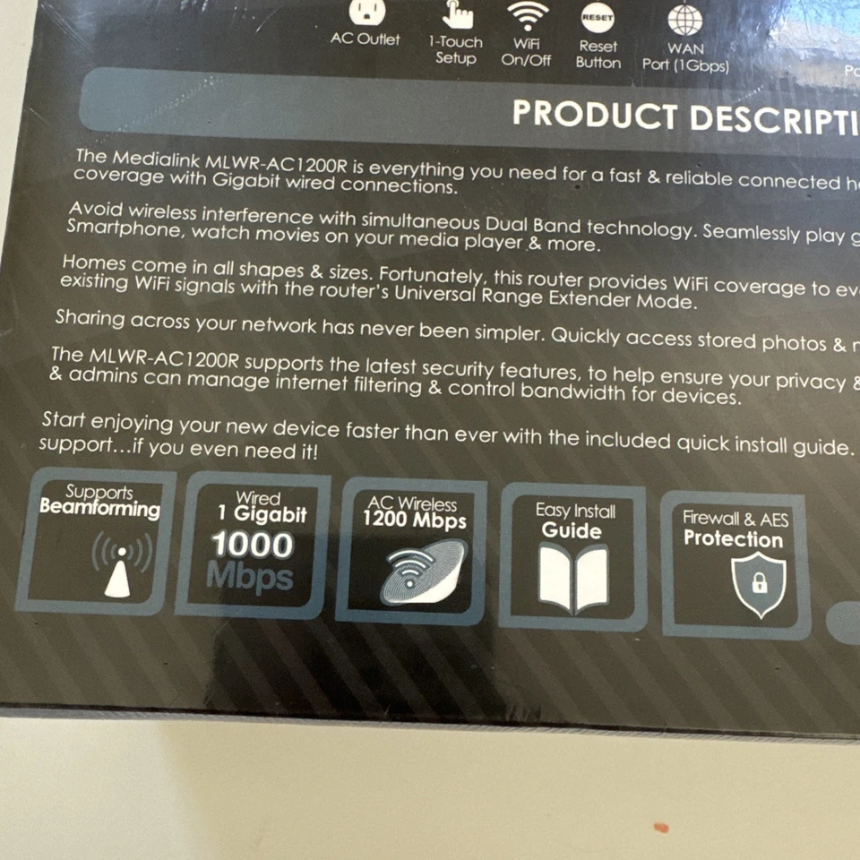 Mediabridge MLWR-AC1200 Medialink AC1200 1000 Mbps Wireless Gigabit Router NEW - Image 4 of 4