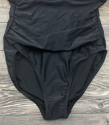 KONA SOL One Piece Swimsuit Bathing Suit Black Bandeau Top Crochet Ruffle MEDIUM - Picture 3 of 13