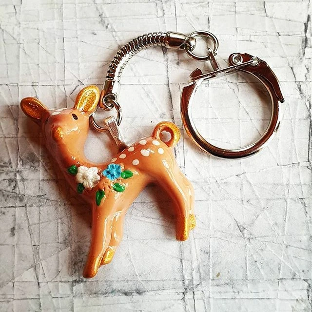 Handmade VINTAGE STYLE DEER KEYRING cute BAMBI unique GIFT keys KEYCHAIN