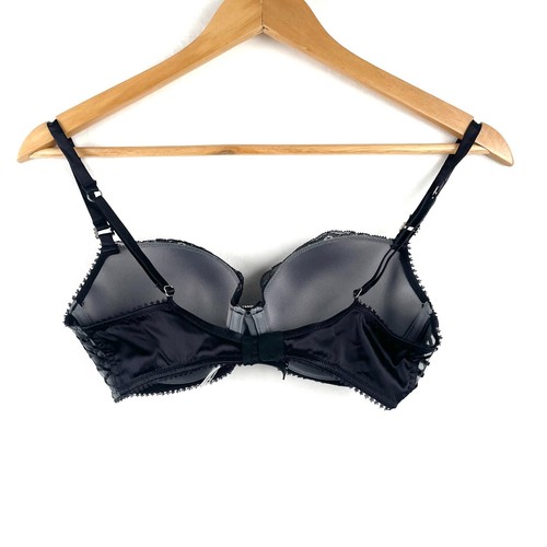 Pleasure State Push Up Bra Sz 10D Black Floral Lace Underwire Padded Rhinestone - Picture 5 of 9