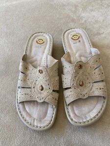 Earth Spirit Monica Women's 9.5 White Leather Beaded Slide Wedge Sandals Shoes | eBay