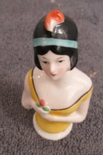 VTG MARKED GERMAN 1/2 DOLL DARK HAIR WITH FEATHER NICE 3 1/4 TALL