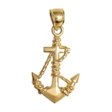 New 14k Yellow Gold 3D Anchor Pendant