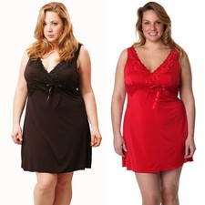 Plus Size Lingerie Chemise Sz 1X 2X 3X 4X 5X 6X Black or Red Microfiber VX4054X