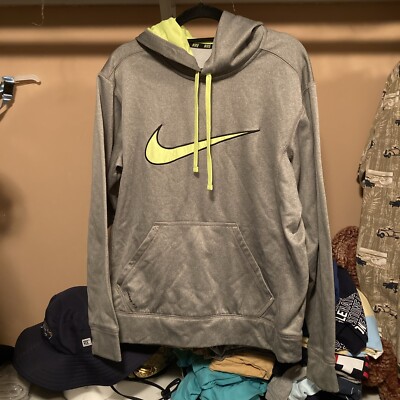 Nike Hoodie Men’s Size Small Gray Neon Therma Fit Pullover Sweatshirt  Stitched