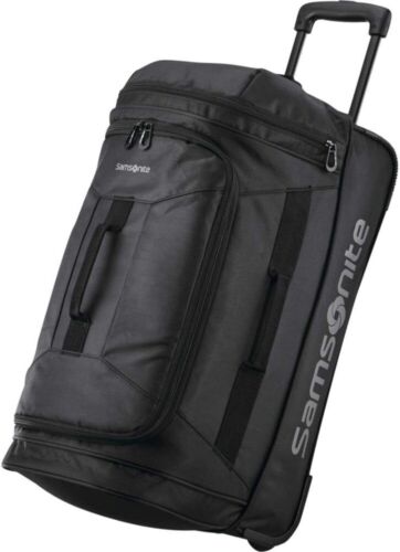 2 Wheeled Rolling Duffel Bag All Black 22-Inch Travel Wheeled Luggage Suitcase