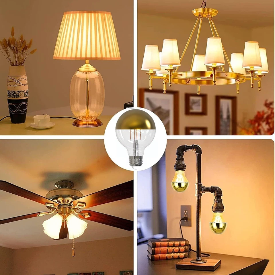 4Pack LED Round Half Gold Globe Light Bulb G25, 2700K, 4.5W(40W), E26, 350LM - Image 2 of 3