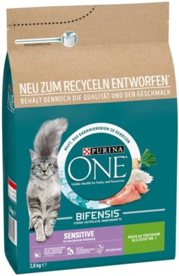 PURINA ONE Sensitive Katzenfutter Trockenfutter für Katzen mit Truthahn 2,8 kg