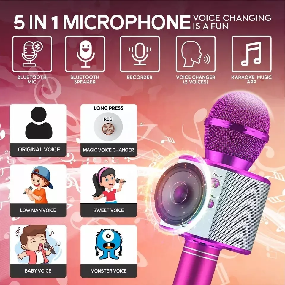 Microfono Inalambrico Con Altavoz Y Bluetooth Usb Teléfono Karaoke