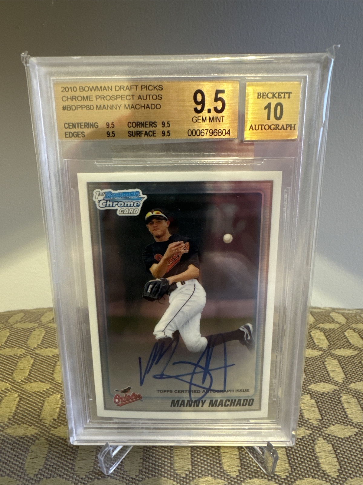 2010 Bowman Chrome Manny Machado Bowman 1st Auto #BDPP80 BGS 9.5 True Gem Padres