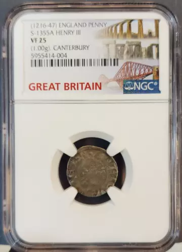 1216-47 ENGLAND SILVER PENNY S-1355A KING HENRY III CANTERBURY NGC VF 25 SCARCE
