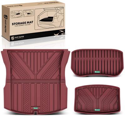 3Pcs Front & Rear Red Floor Mats Liners for Tesla Model 3 2024 Sedan Injection