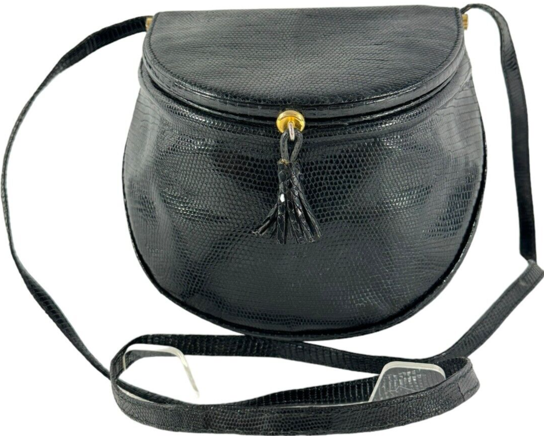 BOTTEGA VENETA Black Lizard Leather Marco Poe Crossbody Bag Made