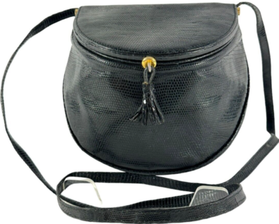BOTTEGA VENETA Black Lizard Leather Marco Poe Crossbody Bag Made