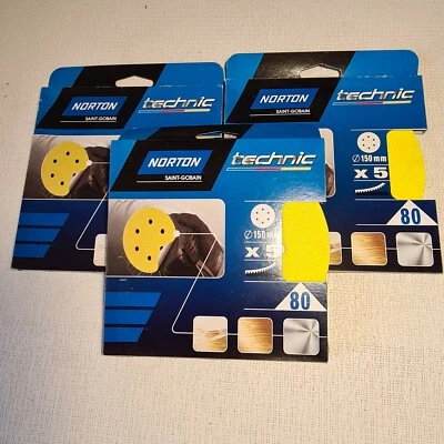 🔅NORTON technic 15 disques abrasifs auto agrippant ponçage grain 80 ponce - Photo 1/4
