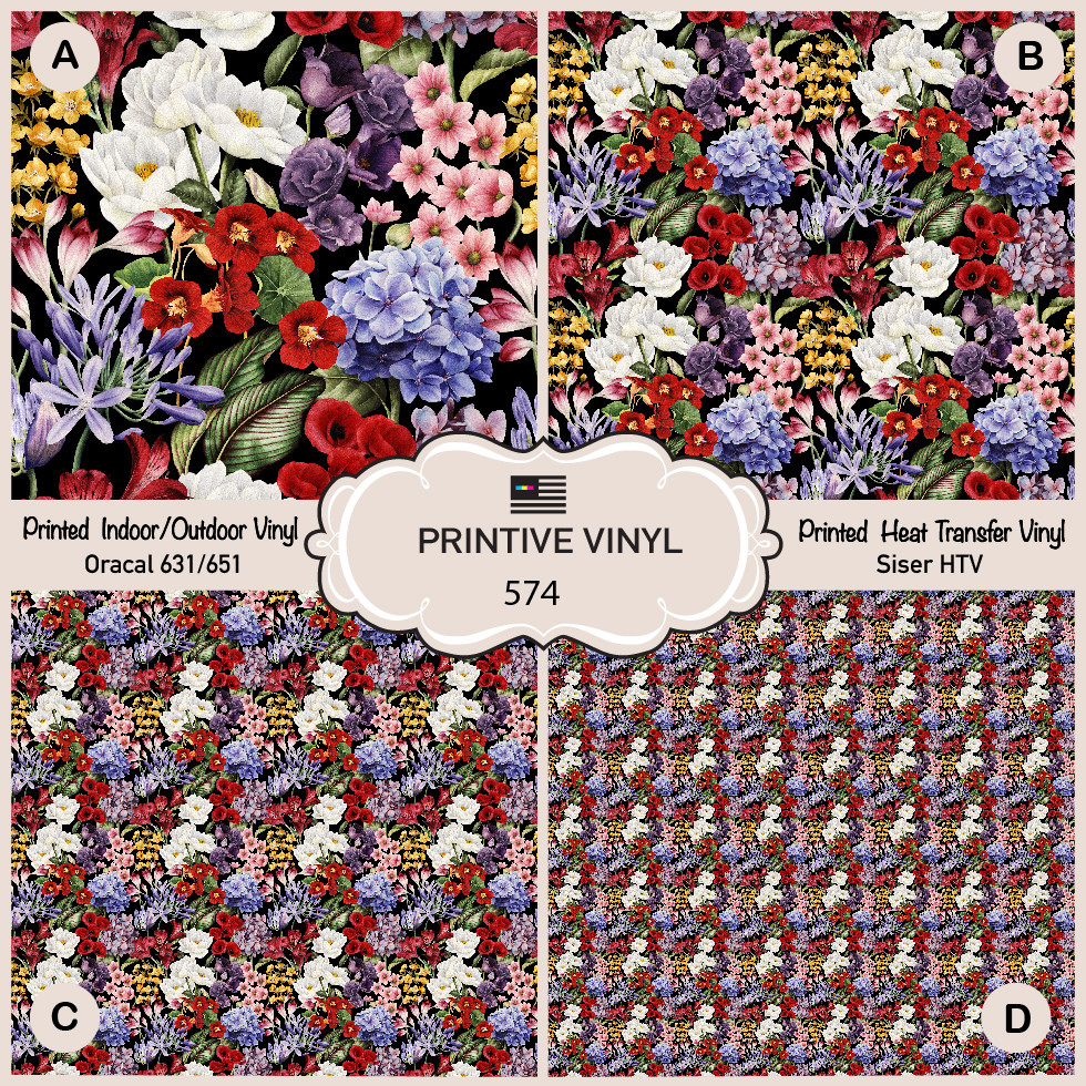 Watercolor Flowers Patterned Iron on, Printed HTV, Adhesive Vinyl- 574