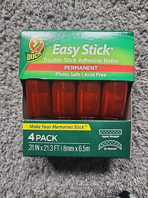 Duck Easy Stick Double Stick Adhesive Roller Permanent, 4pk