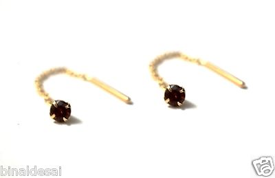 9ct Gold Small Garnet Pull Thru Threader Drop Stud Earrings