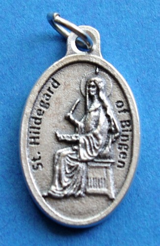 Holy Card of Saint Hildegard of Bingen & a 1" Silver Oxidized Medal of Hildegard - Picture 2 of 2
