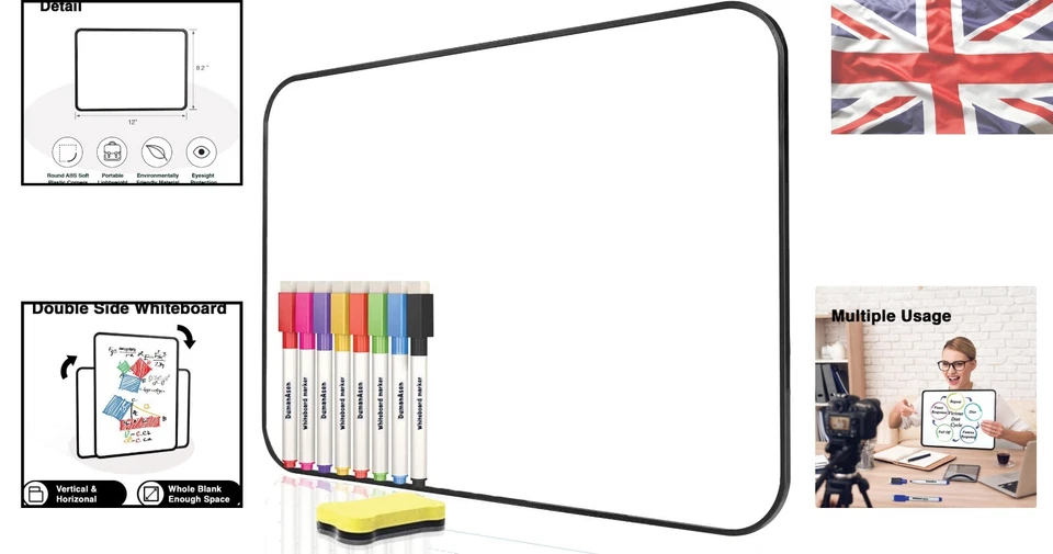 Versatile 8.2x11.8in Dry Erase Board with 8 Pens & Eraser - For Home or Office - Image 2 of 4
