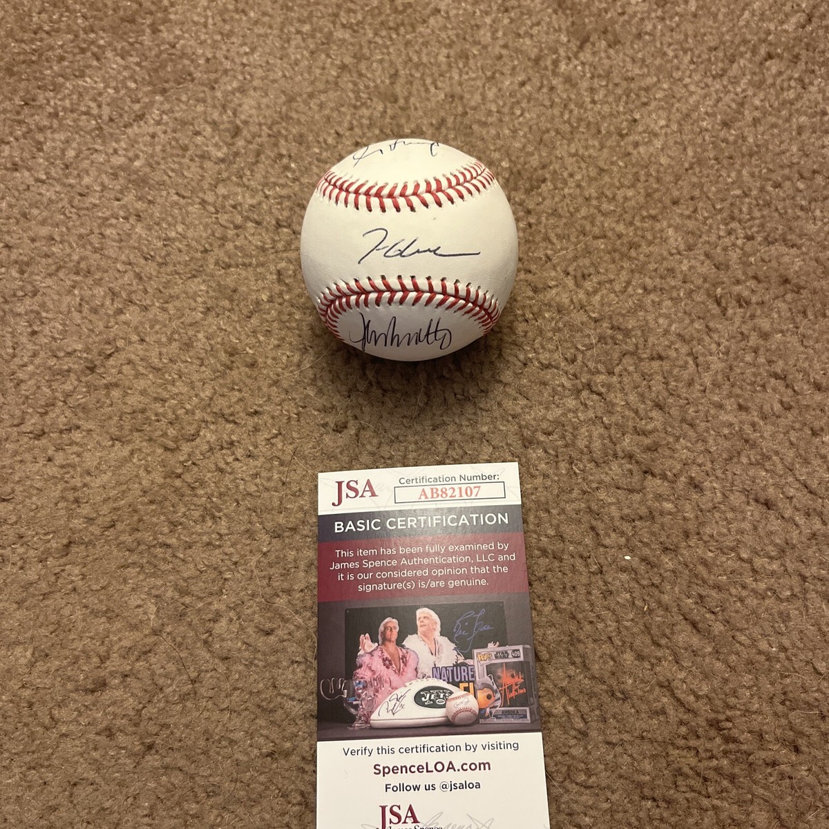 John Smoltz Greg Maddux Tom Glavine Autographed Baseball Atlanta Braves Jsa  ￼