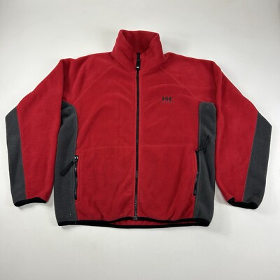 Helly Hansen Full Zip Logo Red Grat Fleece Jacket Mens Size Medium