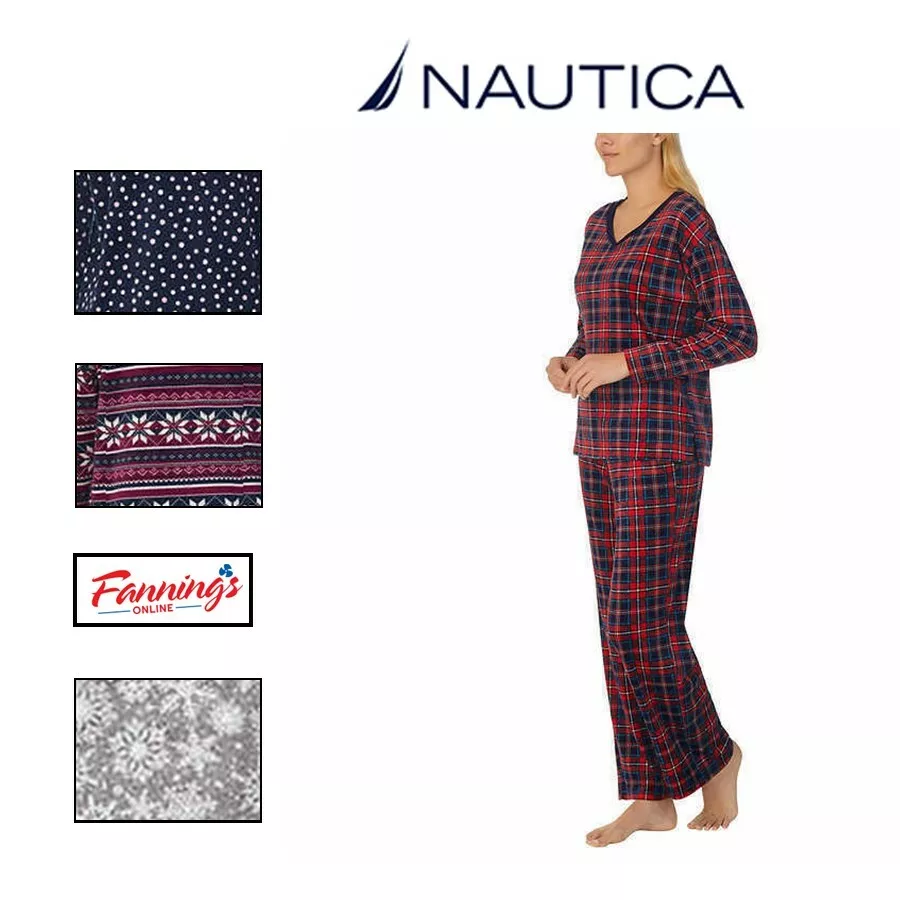 Nautica Women's 2 Piece Fleece Pajama PJ Sleepwear Set V-Neck Top