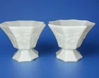 2 Vintage Anchor Hocking Panel Pedestal Grape Vine Leaf Milk Glass Fruit Bowls