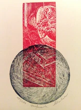 Wood engraving original ANTICIPATION by Robert Schanzenbacher