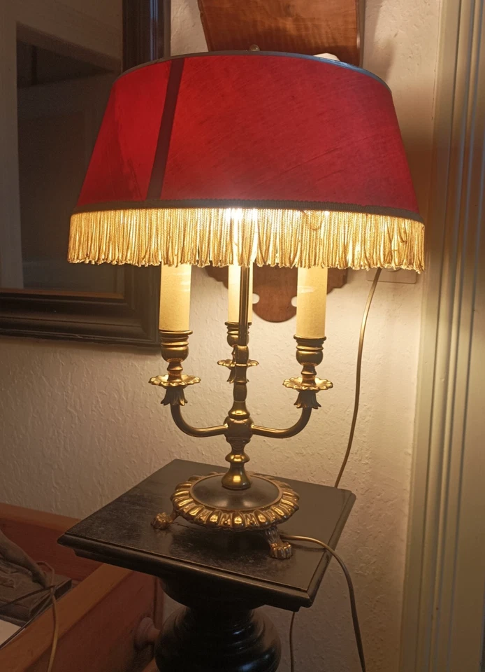 Lampe de table 3 feux style bouillotte fin XIXe / début XXe S. Hauteur 51 cm - Photo 3/4