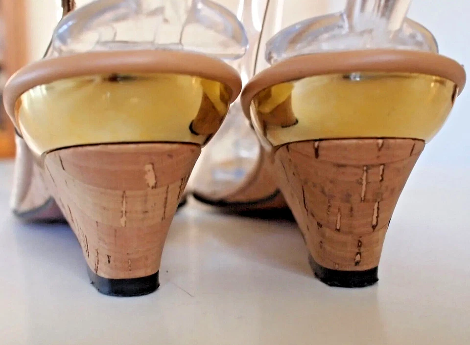 复古 MAGDESIANS 软木透明露背鞋带金色蝴蝶结 8 1/2 M — 第 2/4 张图片