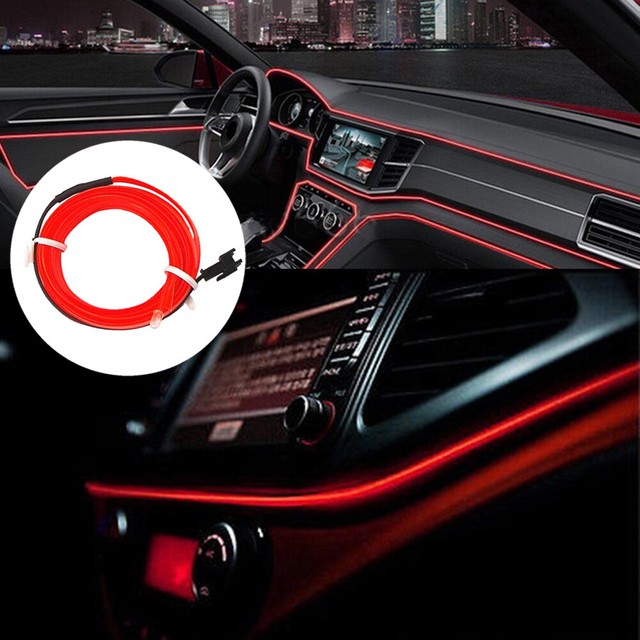 2M Red Car LED Wire Light Strip Interior Atmosphere Glow Neon Lamp