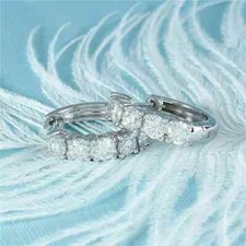 3TCW Round Cut Simulated Diamond Huggie Hoop Earrings 14K White Gold Plated