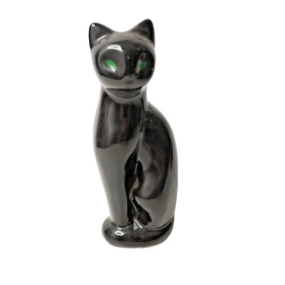 Vintage MCM Black Cat Green Eyes Porcelain / Ceramic Figurine Sitting Up 8'' VTG