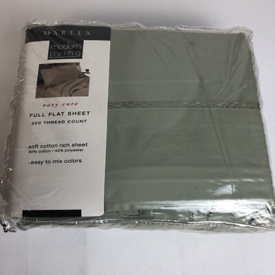 Martex 300 Thread Count Full Sheet Size Set Green Solid Machine Washable NEW