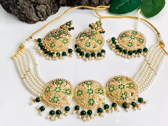 Punjabi Jadau jewelry Hyderabadi Jadau Indian Necklace Set Pearl