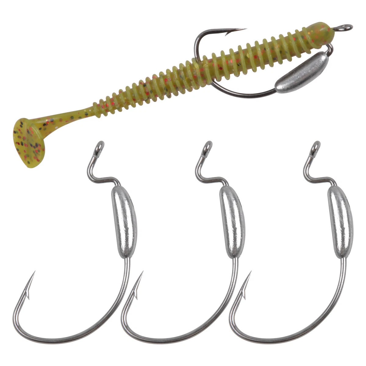 25pcs Offset Hooks Weighted Wide Gap Weedless Soft Lures Bait Worm Hook 1/0- 5/0