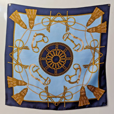 Codello vtg scarf / s80 s90 / hand rolled / 100 Silk / 19" / 50cm Gold Blue