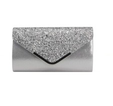 Women Silver Envelope Clutch Purse Evening Party Shiny Handbag Shoulder Bag