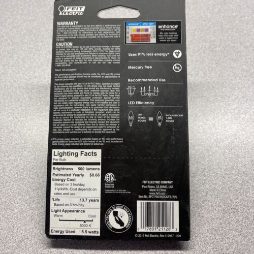Feit Electric E12 (Candelabra) LED Bulb Daylight 60 Watt Equivalence - 5 x2-pack - Picture 3 of 3