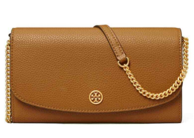 Tory Burch Robinson Pebbled Leather Wallet On A Chain Clutch Crossbody ~NWT~