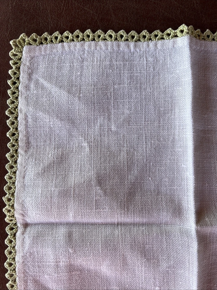 Pañuelo de lino bordado borde de ganchillo de colección sin usar, crudo natural muy suave Foto 4 de 4
