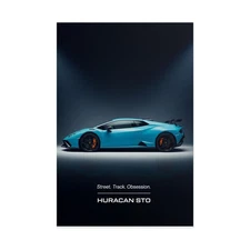 Lamborghini Huracan STO Poster - Blue Supercar Wall Art Print, Racing Decor