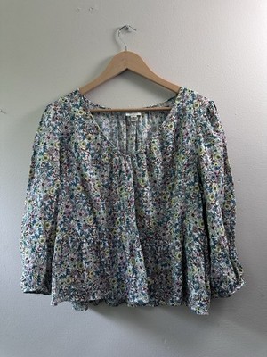 a.n.a a new approach Floral Peplum Blouse Womens XL Long Sleeve V-Neck Boho Top