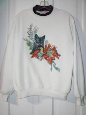 Size M Vintage 90s Morning Sun Jerzees Cat and Fall Leaves Sweatshirt