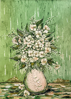 Original  Ölgemälde 70 x 50 cm ' Jasmine flowers' Leinwand Kunst Ohne Keilrahmen