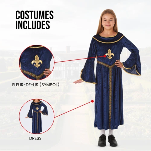 Blue Tudor Girls Historical Medieval World Book Day Kid Fancy Dress Costume Chil - Image 3 of 4